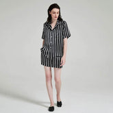 Silk Pajamas - 100% Mulberry Silk Striped Short Sleeve Set - LANI SILK